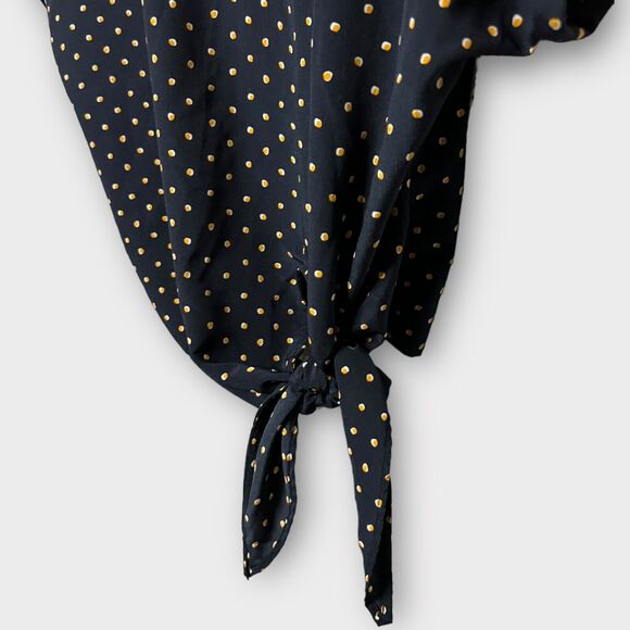 MNG Basics Women's Navy Polka Dot Cuffed Short Sleeve Tie Front Blouse Top Sz 4 - Picture 12 of 15